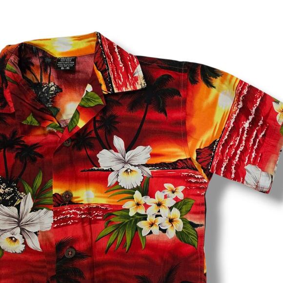 Favant Hawaii Boys Hawaiian Shirt Size 5/6 Red Tropical Button-Down Cotton - Picture 2 of 7